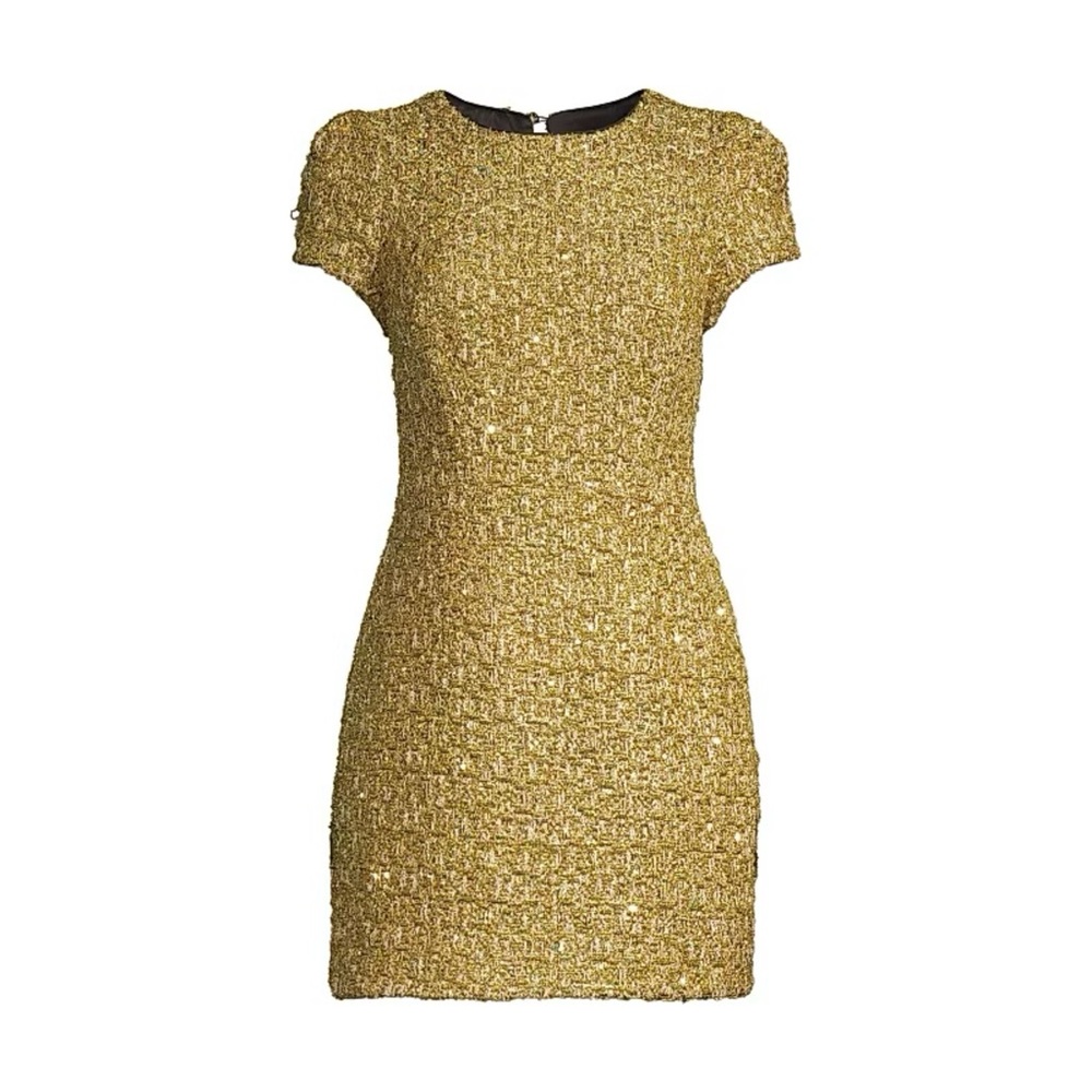 Milly Rowen Gold Metallic Tweed Mini Dress Size 0
